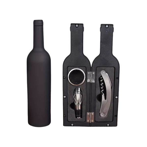 Wijn Tools Set - Cadeauset - 3 Wijn Tool Accesoires in Fles - Opener, Fleskraag en Schenktuit - Geschenkset - Drank Cadeau - Flesopener / Wijnopener / Kurkertrekker - Moederdag / Vaderdag / Kerst / Verjaardag - Cadeauverpakking
