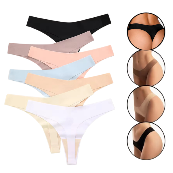 7 Pack - Invisible Dames String Naadloos - Nude, Roze, Zwart, Blauw, Taupe, Geel en Wit - Onderbroek Zonder Naden - No Show - Dames Lingerie / Ondergoed Set - Maat M