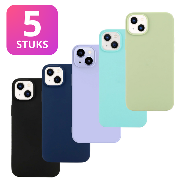 5 PACK - Hoesje Geschikt voor  Apple iPhone 15+ / 15 Plus - 5x Siliconen Shock Proof Case - Stevige TPU Cover - Multipack met Groen, Zwart, Lichtblauw, Donkerblauw en Paars
