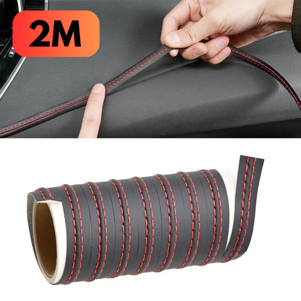 Interieur Styling - Rol 2 Meter - Rode Stiksels Zwart Leer - Luxe Auto Interieur - Dashboard en Deuren - Zelfklevend Immitatieleer - Sticker Universeel
