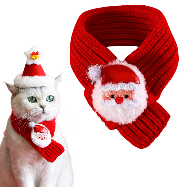 Kerst Sjaal met Kerstman - Hond & Kat - Winter Halsband - Honden Das Rood - Kerstpakje voor Honden en Katten - Kerstkostuum - Hondenkleding - Maat M