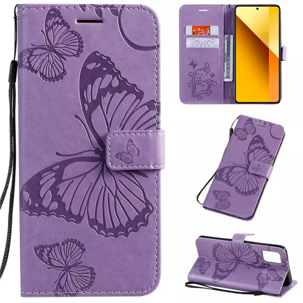 Hoesje Vlinders Paars - Geschikt voor Xiaomi Redmi Note 13 5G  - Portemonnee Book Case - Boekje Met Kaarthouder / Pasjeshouder en Magneetsluiting - Booklet - Wallet Beschermhoes - Telefoonhoesje
