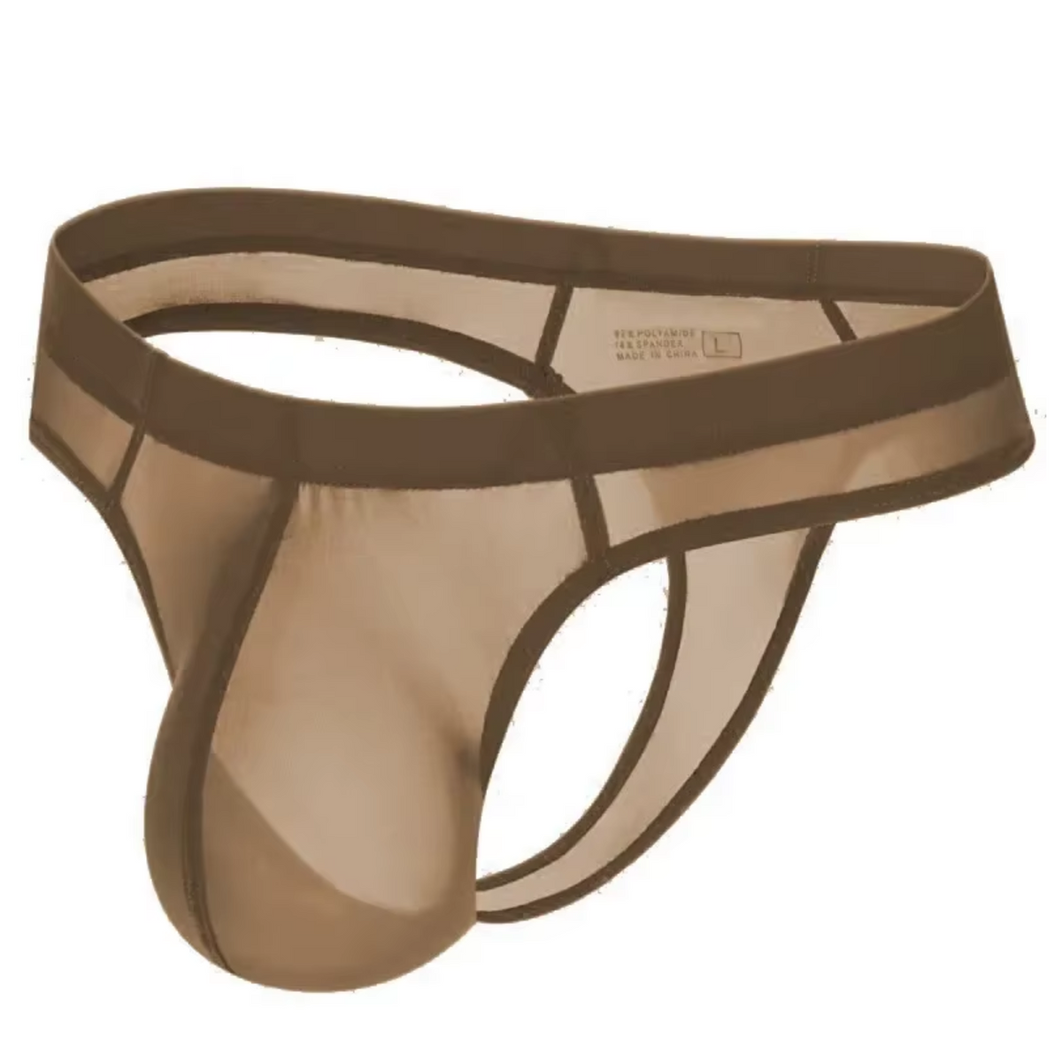 [EOL] Heren String Transparant - G-String Doorzichtig Bruin - Sexy Mesh Design - Mannen Onderbroek - Lingerie Voor Mannen - Ondergoed Maat L