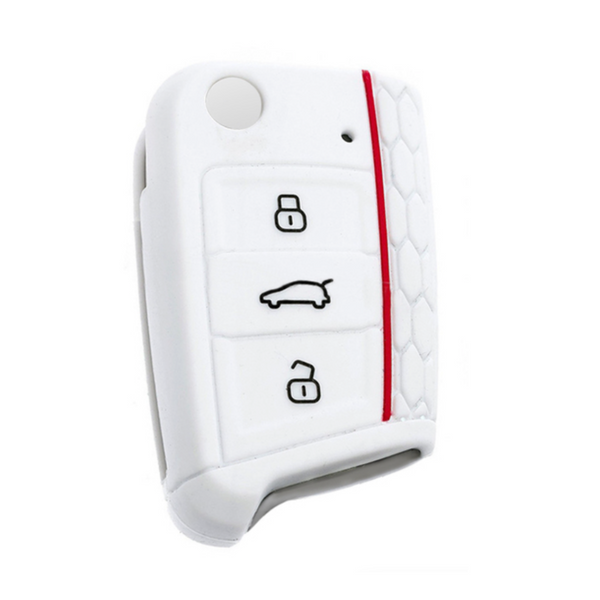 Siliconen Sleutelcover Sport - Wit Rood Sleutelhoesje Geschikt voor Volkswagen Polo / Golf / 2014 - 2021 / Seat Leon / Seat Ibiza / Golf GTI / Golf R / Golf 7 / Skoda - Sleutel Hoesje Keycover - Auto Accessoires