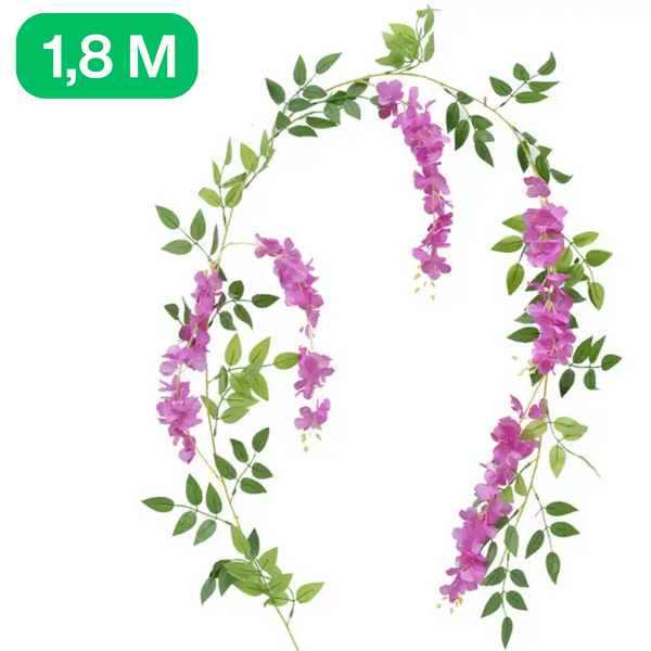 Bloemenslinger Wisteria Donkerroze - Bloemenstreng 1,8 Meter Blauwe Regen - Fietsmand of Stuur - 180 CM Bloemen Blauweregen - Plastic Kunstbloemen Fiets Slinger