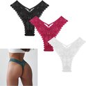 [EOL] High Waist Dames String met Kant - 3 Pack met Zwart, Wit & Rood - Vrouwen Lingerie / Ondergoed Set - Maat M