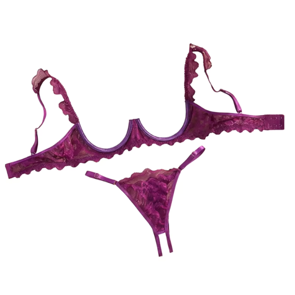 Sexy Dames Lingerieset – Paars – Tweedelige Lingerie Set - Open BH - String Met Open Kruis - Met Verstelbare Bandjes - Ondergoed Voor Vrouwen - Maat XL
