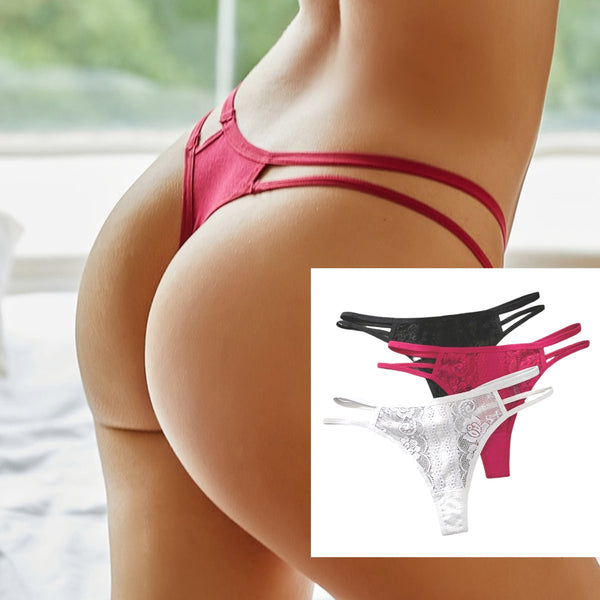 [EOL] Sexy Dames String met Kant - 3 Pack met Zwart, Rood & Wit - Vrouwen Lingerie / Ondergoed Set - Maat XL