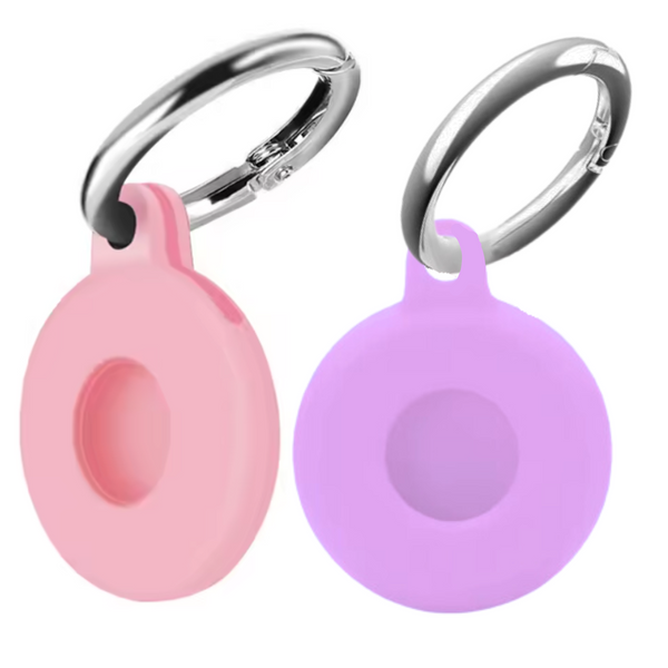 Sleutelhanger Geschikt voor Apple Airtag - 2 Pack - Tassenhanger / Kofferhanger - Paars en Roze - Airtag Houder - Airtag Hanger - Case - Airtag Hoesje - Siliconen Houder
