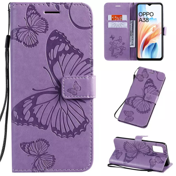 [EOL] Hoesje Vlinders Paars - Geschikt voor OPPO A38  - Portemonnee Book Case - Boekje Met Kaarthouder / Pasjeshouder en Magneetsluiting - Booklet Beschermhoes