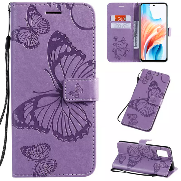 Hoesje Vlinders Paars geschikt voor OPPO A79 5G - Portemonnee Book Case - Boekje Met Kaarthouder / Pasjeshouder en Magneetsluiting - Booklet - Wallet Beschermhoes - Telefoonhoesje