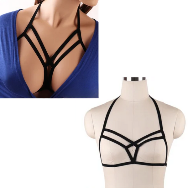 Sexy Vrouwen Harnas - Borsten Decolleté - Zwart - Cosplay Gothic Tuigje - One Size