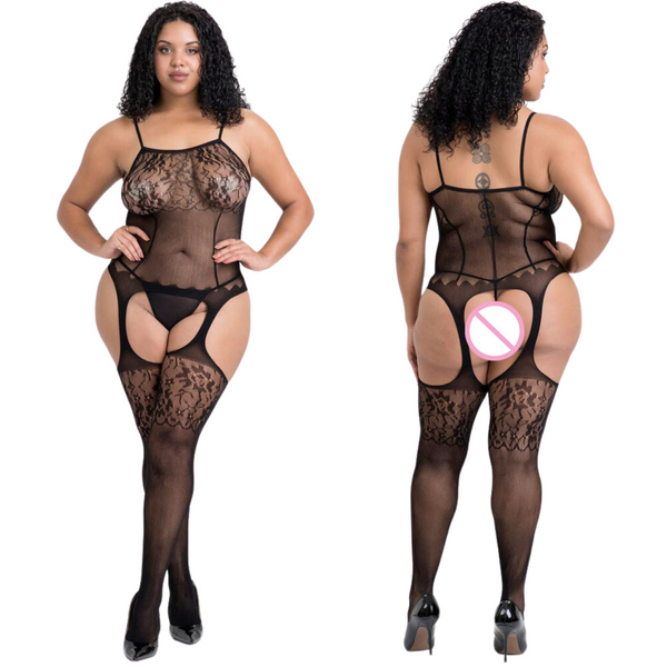 Sexy Bodysuit Zwart - Plus Size - Erotische Body Suit - Uitdagend Ondergoed -  Sexy Panty - Doorzichtig - Panty - XXL Grote Maat One Size