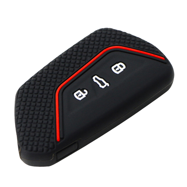 Zachte Siliconen Sleutelcover Sport - Sleutelhoesje Geschikt voor Volkswagen Golf 8 / ID3 / ID4 / ID5 / ID6 / Seat Leon 2020 / Skoda Octavia 2021 - Zwart Rood - Sleutel Hoesje Cover - Auto Accessoires