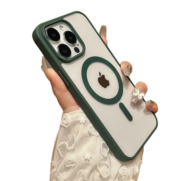 Transparant Magneet Ring Hoesje - Geschikt voor Apple iPhone 14 Pro Max - Groene Randen - Stevig Doorzichtig Shockproof - Magnetisch - TPU Rand - Anti Yellowing Achterkant (Magneetring Compatible)