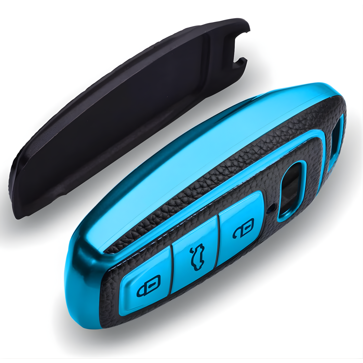 Kunst Leren Sleutelcover - Sleutelhoesje Geschikt voor Audi A3 / A4 / B9 / A6 / C8 / A7 / S7 / 4K / A8 / D5 / S8 / Q7 / Q8 / SQ8 / E-tron / 2018 / 2019 / 2020 / 2021 / 2022  - Zwart met Blauw - Key Cover - Auto Accessoires