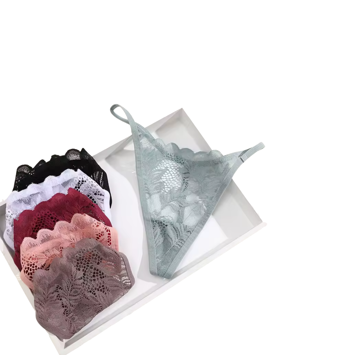 6 Pack Kanten Strings – Zachte, Sexy & Comfortabele Lingerie – Dames Ondergoed - Onderbroeken en Slips Voor Vrouwen - Zwart / Wit / Groen / Rood / Taupe / Roze - Maat XL