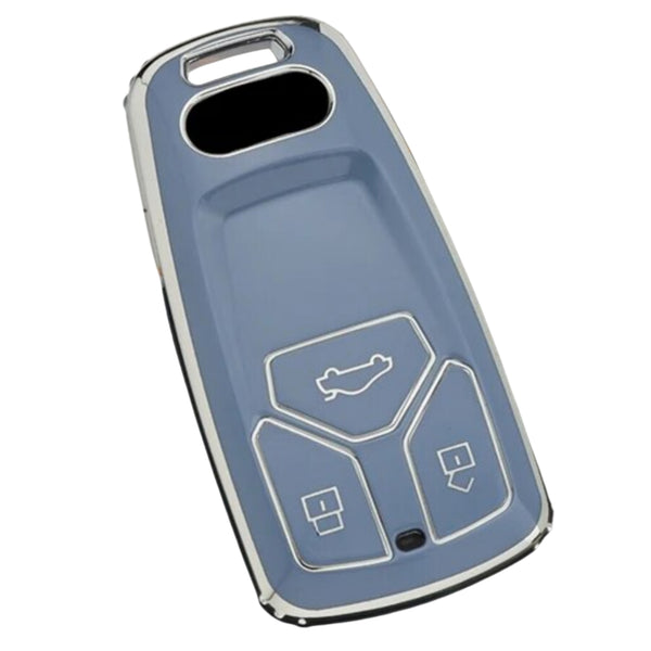 Zachte TPU Sleutelcover - Geschikt voor Audi A4 / A5 / A6 / A7 / S4 / S5 / S6 / Q5 / TT / RS - Blauw met Zilver - Sleutel Hoesje Cover - Auto Accessoires