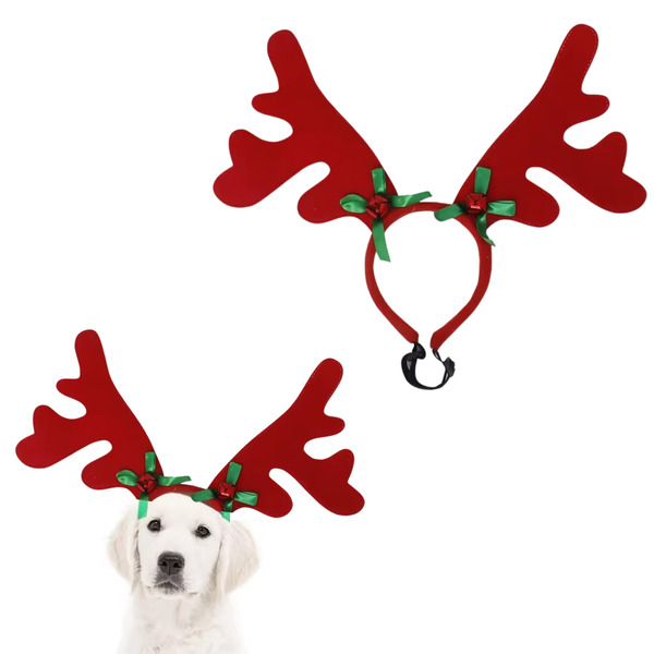 Kerst Gewei voor Honden - Verstelbaar Rendiergewei - Rood Gewei met Rode Bellen en Groene Strikjes - Voor Kleine en Grote Honden - Hondenkleding Kerst - One Size