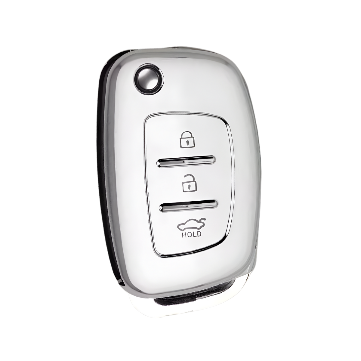 Zachte TPU Sleutelcover - Sleutelhoesje Geschikt voor Hyundai IX25 / IX35 / IX45 / I10 / I20 / I30 / HB20 / Elantra / Solaris / Sonata / Santa Fe / Sport Tucson - Wit met Zilver - Key Cover - Auto Accessoires