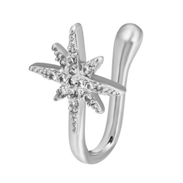 Fake Neuspiercing Zilver - Ster met Diamantjes - Nep Neuspiercing Sieraad - Neusring - Nep Piercing Neus Ringetje - Metaal