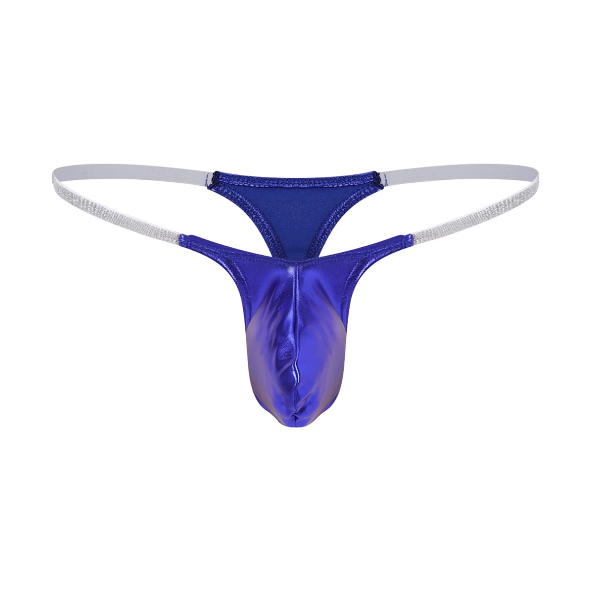 Heren Glanzende G-String – Donkerblauw - Sexy Blauw Pouch Ondergoed - Mini String - Smalle Zilveren Bandjes - Lage Taille & Hoge Elasticiteit – Ondergoed / Onderbroek / Slip - Mannen Lingerie - One Size