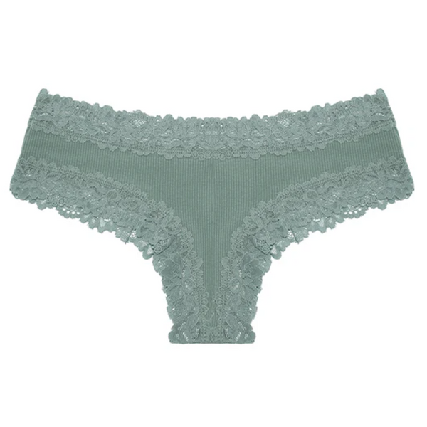 Sexy Dames Slip met Kant - Groen - Onderbroek 95% Katoen - Dames Lingerie / Ondergoed - Brazilian String - Maat M