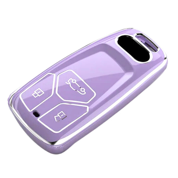 Zachte TPU Sleutelcover - Geschikt voor Audi A4 / A5 / A6 / A7 / S4 / S5 / S6 / Q5 / TT / RS - Paars met Zilver - Sleutel Hoesje Cover - Auto Accessoires