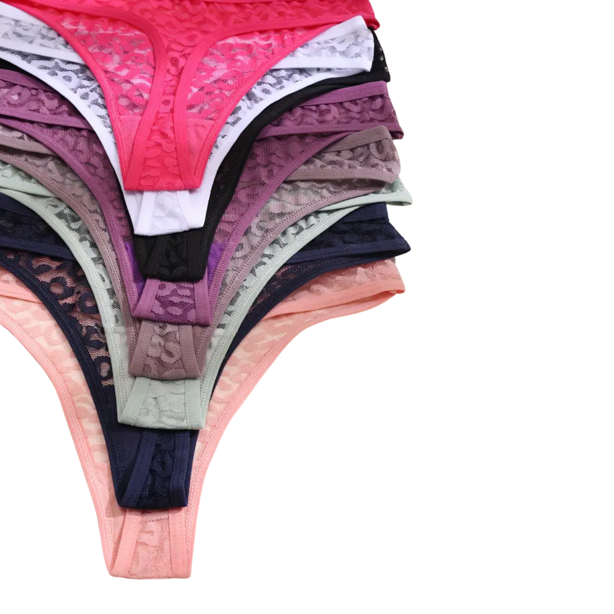 8 Pack - Sexy Dames String - Groen, Paars, Wit, Donker Roze, Taupe, Licht Roze, Donker Blauw en Licht Blauw - Onderbroek met Panter Print Design - Dames Lingerie / Ondergoed Set - Maat M