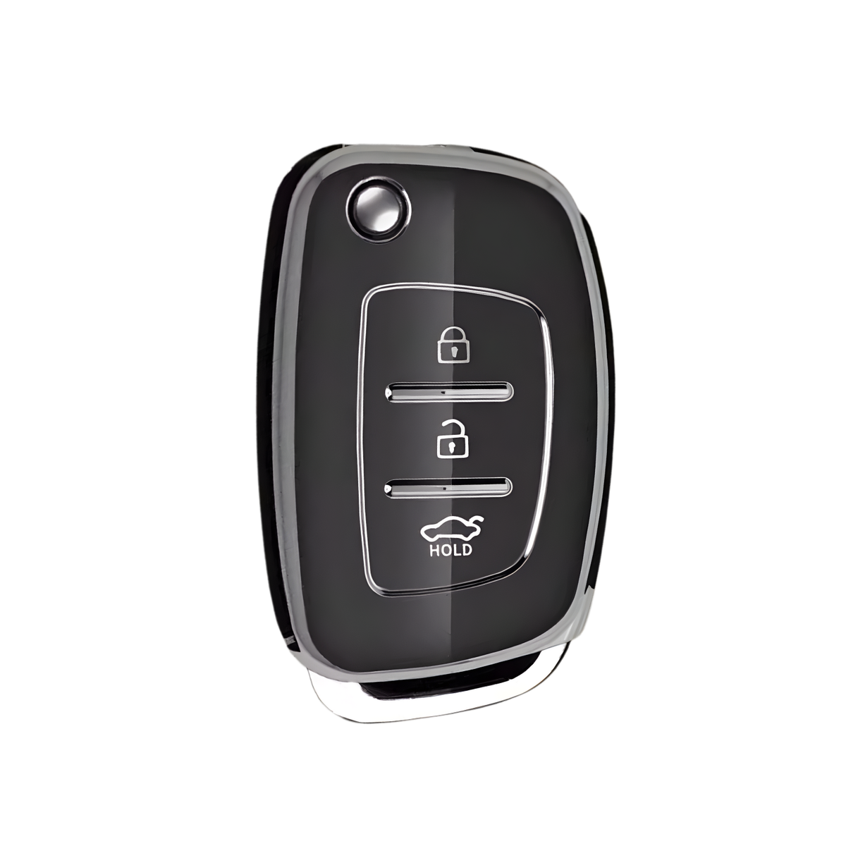 Zachte TPU Sleutelcover - Sleutelhoesje Geschikt voor Hyundai IX25 / IX35 / IX45 / I10 / I20 / I30 / HB20 / Elantra / Solaris / Sonata / Santa Fe / Sport Tucson - Zwart met Zilver - Key Cover - Auto Accessoires