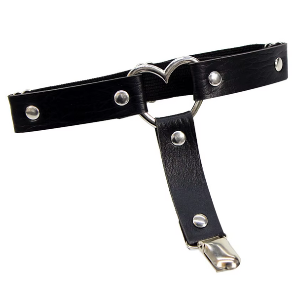 Sexy Garter Belt voor Dames – Zwart Kunstleer - Hartje - Bovenbeen Strap met Hart – Erotisch Kousenband Harnas - Jarrettel - Hold Up Kousen - One Size