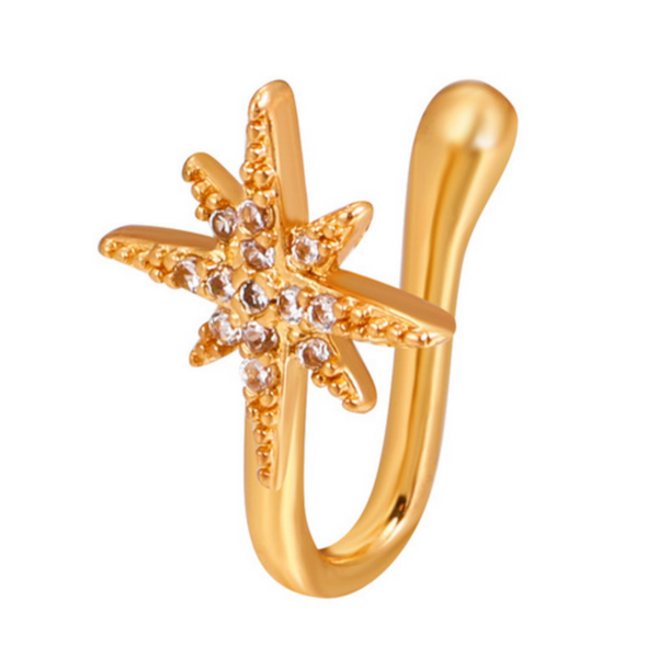 Fake Neuspiercing Goud - Ster met Diamantjes - Nep Neuspiercing Sieraad - Neusring - Nep Piercing Neus Ringetje - Metaal