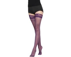 Sexy Hold Up Kousen - Stockings - Stay Up Stocking - Paars Kant - Zelf Ophoudend - Panty - One Size - M tot XXL