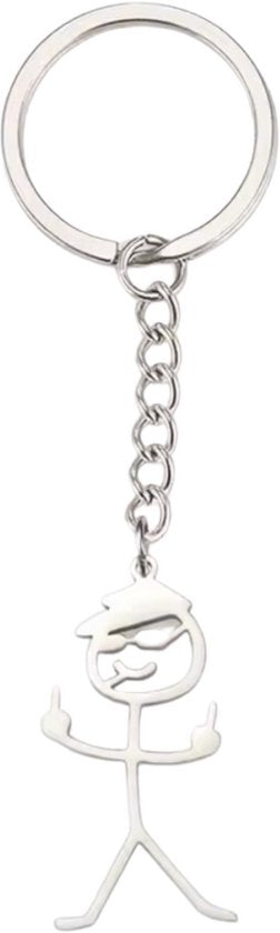 Grappige Sleutelhanger – RVS - Middelvinger Poppetje Zonnebril - Humoristisch Poppetje in Zilver – Uniek Cadeau Accessoire - Tassenhanger - Sleutel Hanger Roestvrij Staal