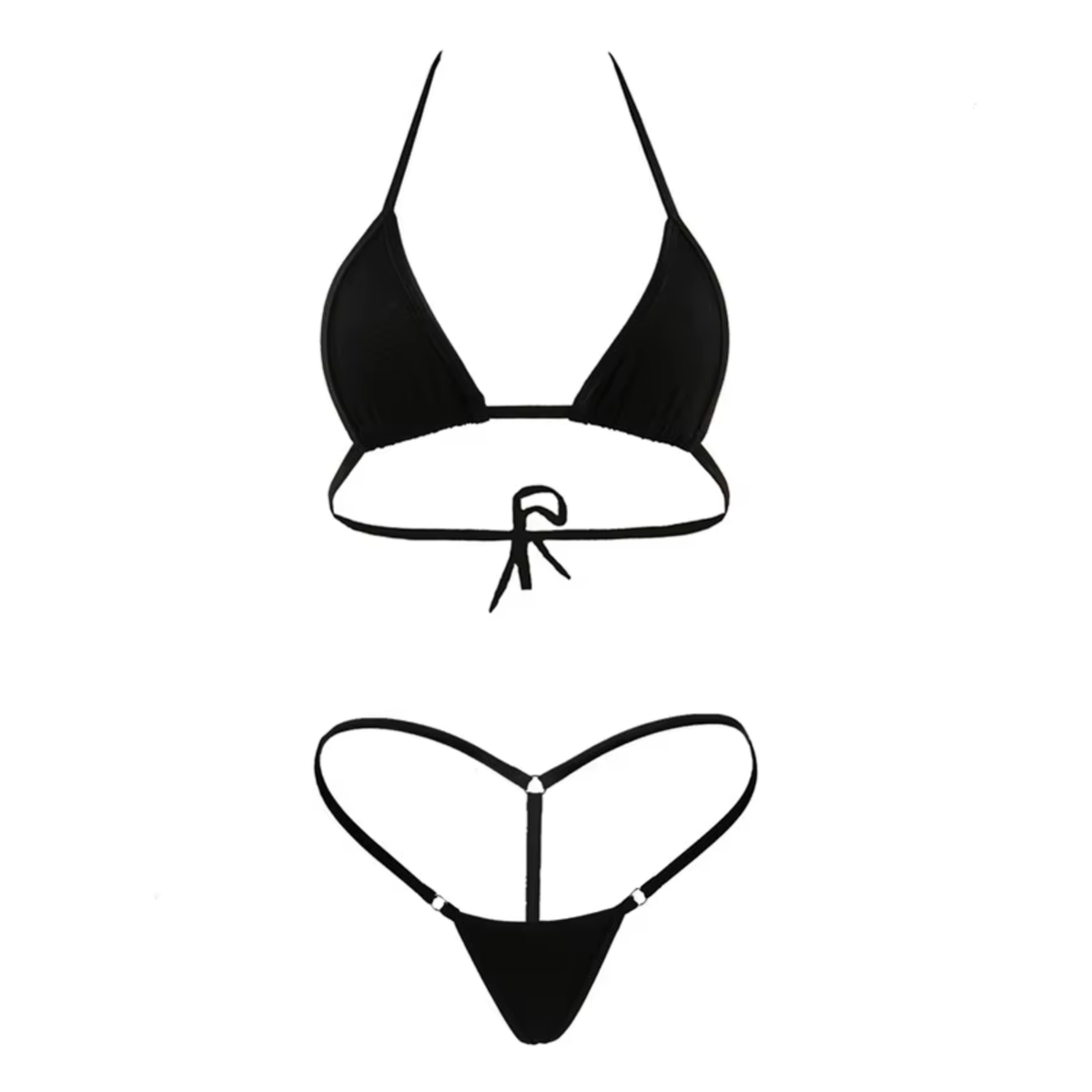 Sexy Dames Bikini Set – Zwart - Mini Lingerie Set Tweedelig - Halter Top Zonder Beugel - Micro T String - Met Verstelbare Bandjes & Stretch - Ondergoed Voor Vrouwen - One Size