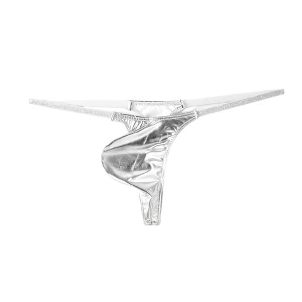 Heren Glanzende G-String – Zilver - Sexy Pouch Ondergoed - Mini String - Smalle Zilveren Bandjes - Lage Taille & Hoge Elasticiteit – Ondergoed / Onderbroek / Slip - Mannen Lingerie - One Size