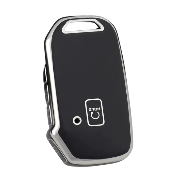 Zachte TPU Sleutelcover - Sleutelhoesje Geschikt voor Kia Niro / Cerato / Forte / Sorento / Soul / Telluride SX / Telluride / 2021 / Sportage R / 2022 / K5 / GT Lijn / 2021 / Seltos / Greed - Zwart met Zilver - Key Cover - Auto Accessoires