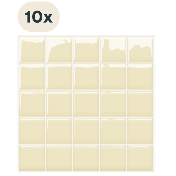 Solusia Zelfklevende Plaktegels - Geel – 10 Luxe Plaktegels voor Wand – Waterdichte Wandpanelen voor Keuken, Badkamer en Toilet – 25,4 x 25,4 cm – Makkelijk aan te brengen - Tegeltjes Tegelstickers Mozaïek