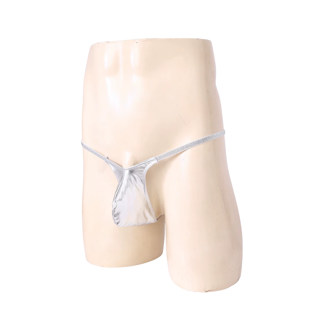 Heren Glanzende G-String – Zilver - Sexy Pouch Ondergoed - Mini String - Smalle Zilveren Bandjes - Lage Taille & Hoge Elasticiteit – Ondergoed / Onderbroek / Slip - Mannen Lingerie - One Size