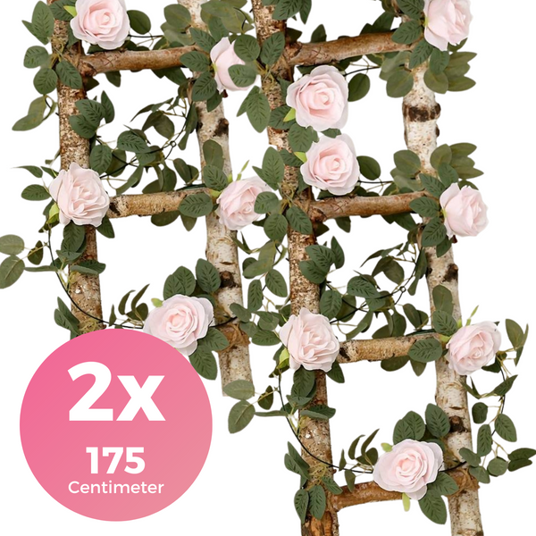 Bloemenslinger Rozen - 2 Stuks - 2 x 175 CM - Fiets en Interieur - Roze Roos - Stijlvolle Bloemenstreng voor Fietsmand of Stuur - 350 CM Bloemen - Plastic Kunstbloemen Fiets Slinger