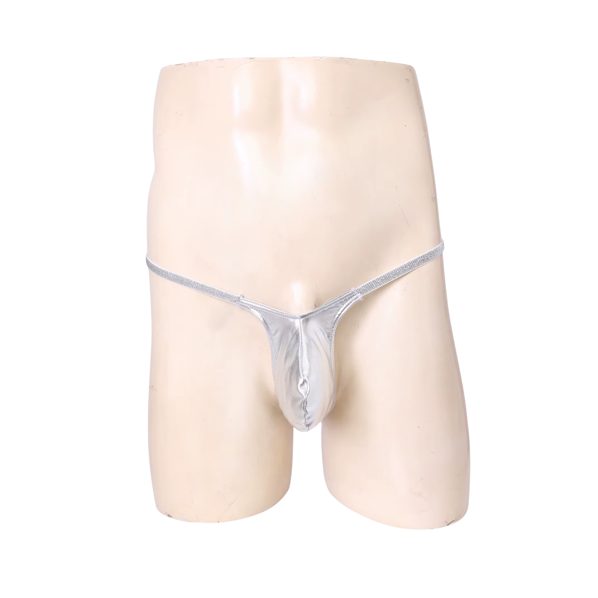 Heren Glanzende G-String – Zilver - Sexy Pouch Ondergoed - Mini String - Smalle Zilveren Bandjes - Lage Taille & Hoge Elasticiteit – Ondergoed / Onderbroek / Slip - Mannen Lingerie - One Size