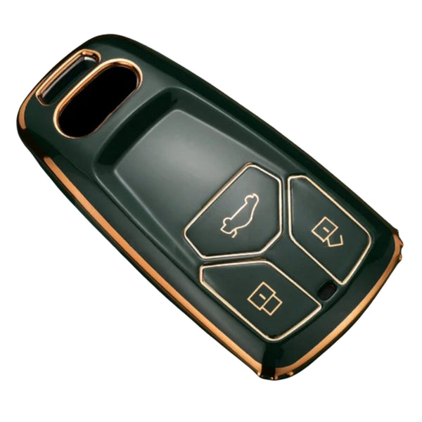Zachte TPU Sleutelcover - Geschikt voor Audi A4 / A5 / A6 / A7 / S4 / S5 / S6 / Q5 / TT / RS - Donkergroen met Goud - Sleutel Hoesje Cover - Auto Accessoires
