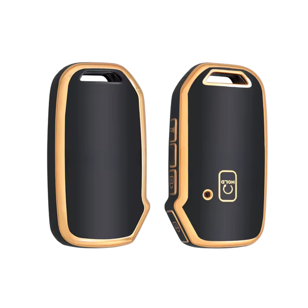Zachte TPU Sleutelcover - Sleutelhoesje Geschikt voor Kia Niro / Cerato / Forte / Sorento / Soul / Telluride SX / Telluride / 2021 / Sportage R / 2022 / K5 / GT Lijn / 2021 / Seltos / Greed - Zwart met Goud - Key Cover - Auto Accessoires