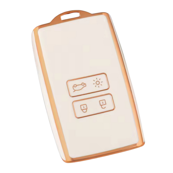 Zachte TPU Sleutelcover - Sleutelhoesje Geschikt voor Renault Koleos / Scénic 4 / Arkana / Captur / Mégane / Talisman / Espace / Clio / Zoë / Dacia Sandero - Wit met Goud - Key Cover - Auto Accessoires