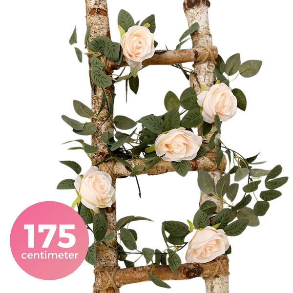 Luxe Bloemenslinger Rozen - Fiets en Interieur - Rozen Perzik - Stijlvolle Bloemenstreng voor Fietsmand of Stuur - 175 CM Bloemen - Plastic Kunstbloemen Fiets Slinger