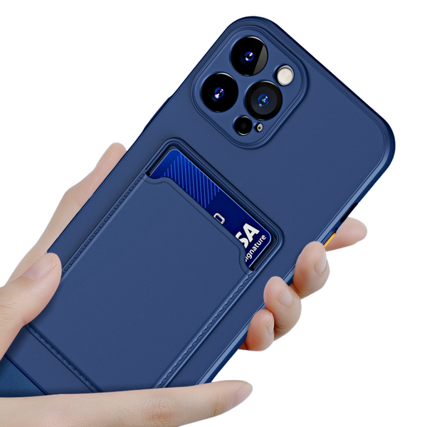 Stevig TPU Hoesje - Geschikt voor Apple iPhone 15 Pro  - Met Kaarthouder - Donkerblauw - Shockproof Case met Pasjeshouder - TPU Hoes Met Vakje Voor Pasje - Card Case Back Cover