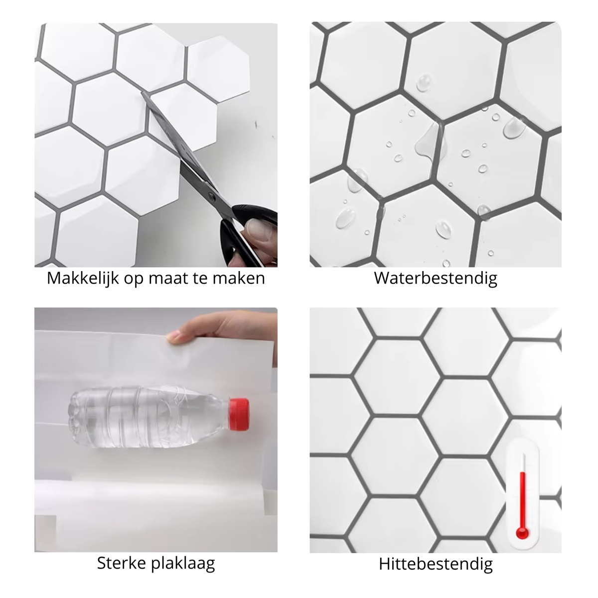 Solusia Zelfklevende Plaktegels - Wit Met Donkere Voegen – 10 Luxe Plaktegels voor Wand – Waterdichte Wandpanelen voor Keuken, Badkamer en Toilet – 30,5 x 30,5 cm – Makkelijk aan te brengen - Tegeltjes Tegelstickers - Hexagon Mozaïek