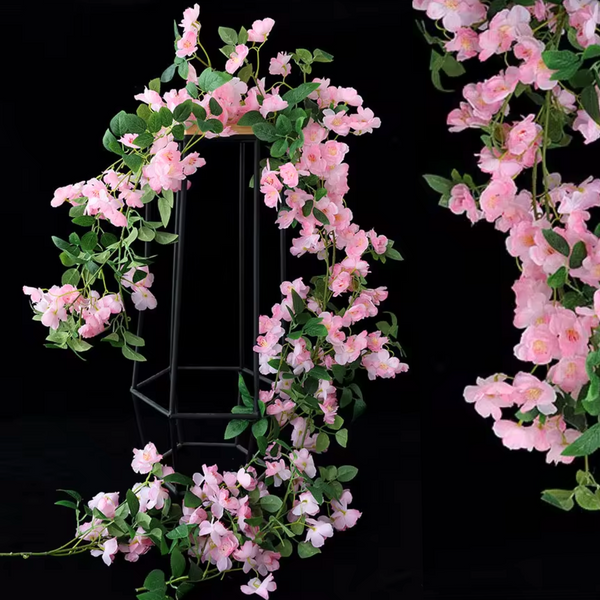 Luxe Bloemenslinger Kersenbloesem - Vol Roze Bloemen - Grote Stijlvolle Bloemenstreng - Voor Interieur, Fietsmand of Stuur - 180 CM Bloemen Roze - Plastic Kunstbloemen Fiets Slinger Tak Sakura