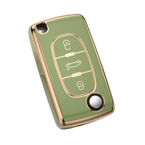 Zachte TPU Sleutelcover - Sleutelhoesje Geschikt voor Peugeot 207, 307, 308, 407, 608, 807 / Citroën C2, C3, C4, C5, C6, Xsara, Berlingo - Groen - Stevige Flexibele Sleutel Cover - Auto Accessoires