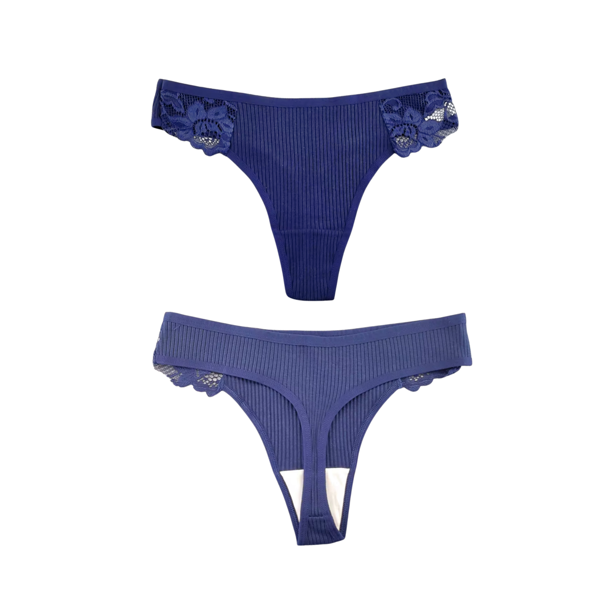 3 Pack - Sexy Dames Strings Blauw - 95% Katoen - Comfortabel en Zacht Kant - String Met Kanten Design - Onderbroeken en Slips voor Vrouwen - Dames Lingerie / Ondergoed Set - Maat XL